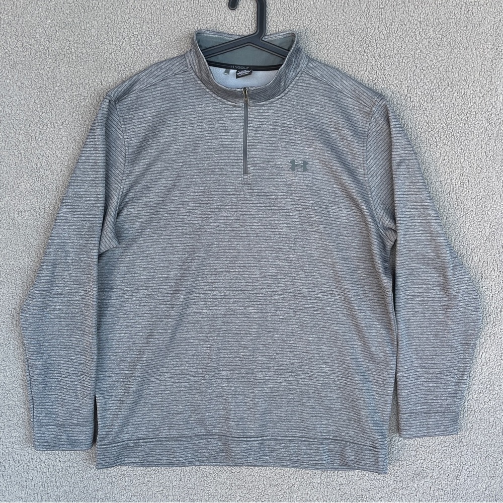 Under Armour Pullover Mens 3XLT Gray Striped 1/4 Zip Long Sleeve Golf Storm EUC